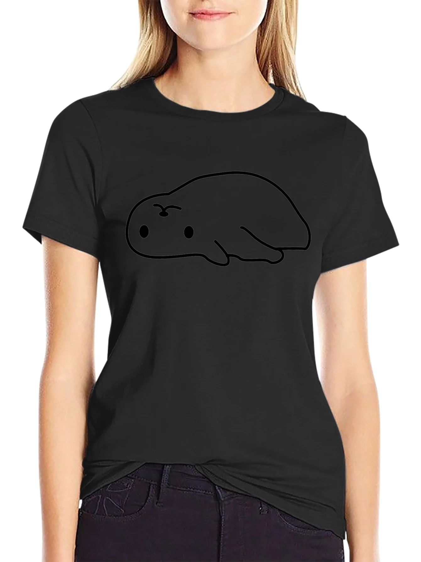 Cute Blob Creature Graphic Black T-Shirt