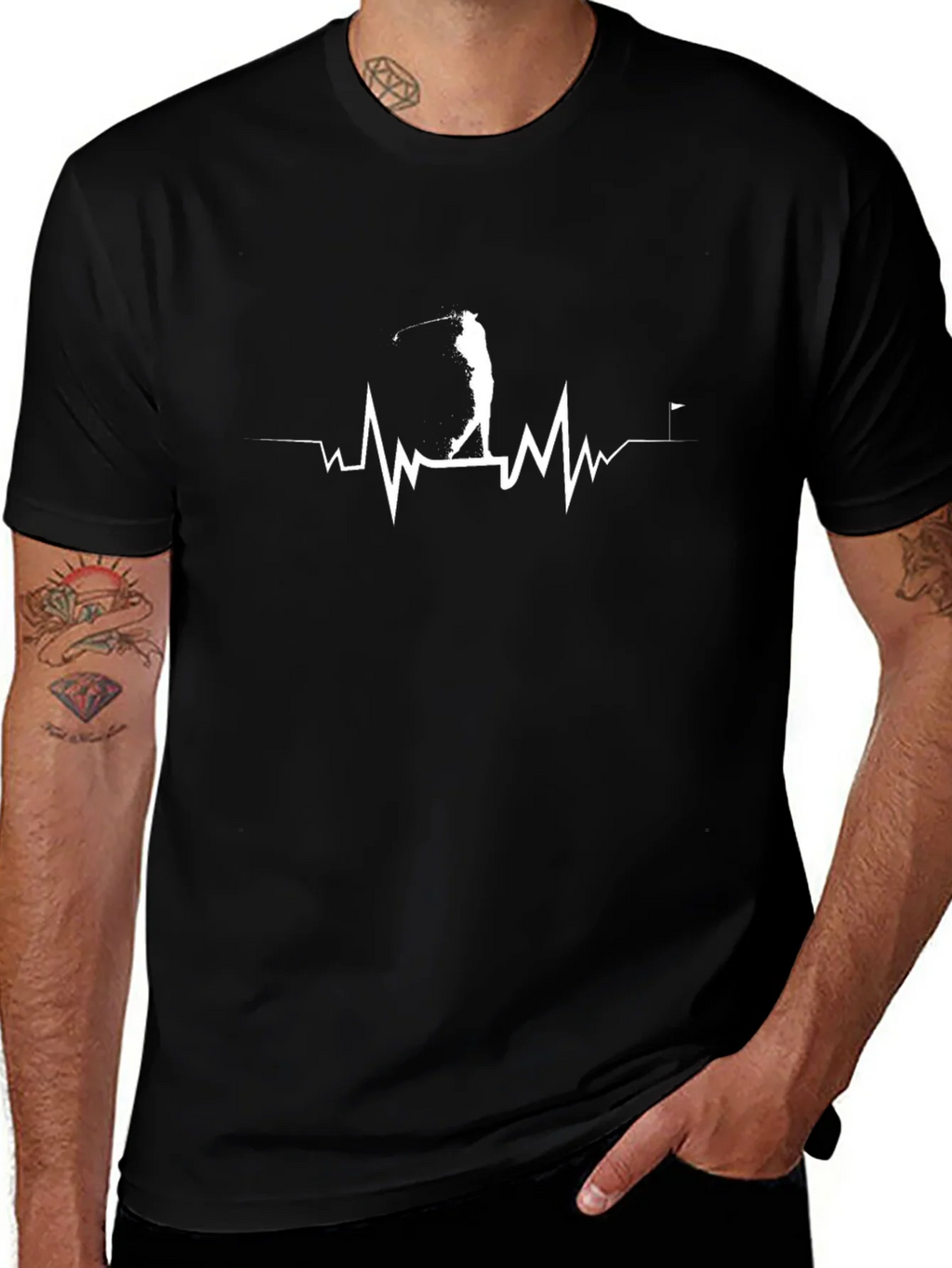 Golf Heartbeat T-Shirt - Black Graphic Tee