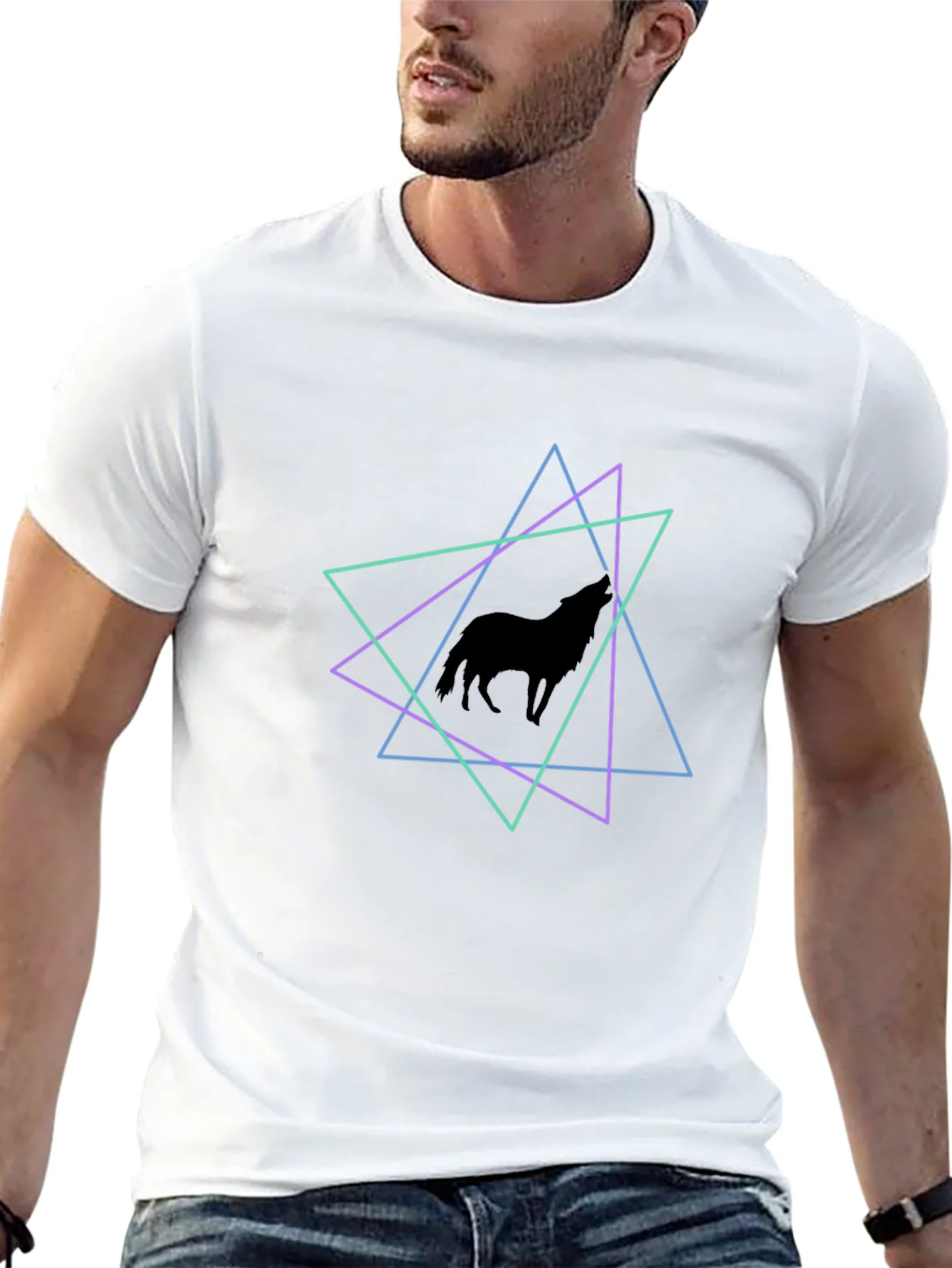 Geometric Wolf T-Shirt - Black