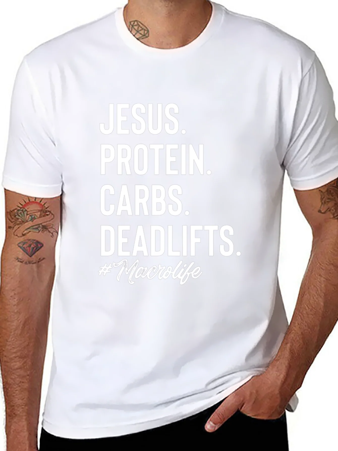 Jesus Protein Carbs Deadlifts Macro Life T-Shirt